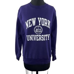 NYU New York University Champion Purple Crewneck Cotton Blend Sweatshirt Size S
